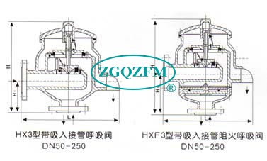 HX3带吸入接管阻火呼吸阀尺寸图 HX3带吸入接管阻火呼吸阀尺寸图